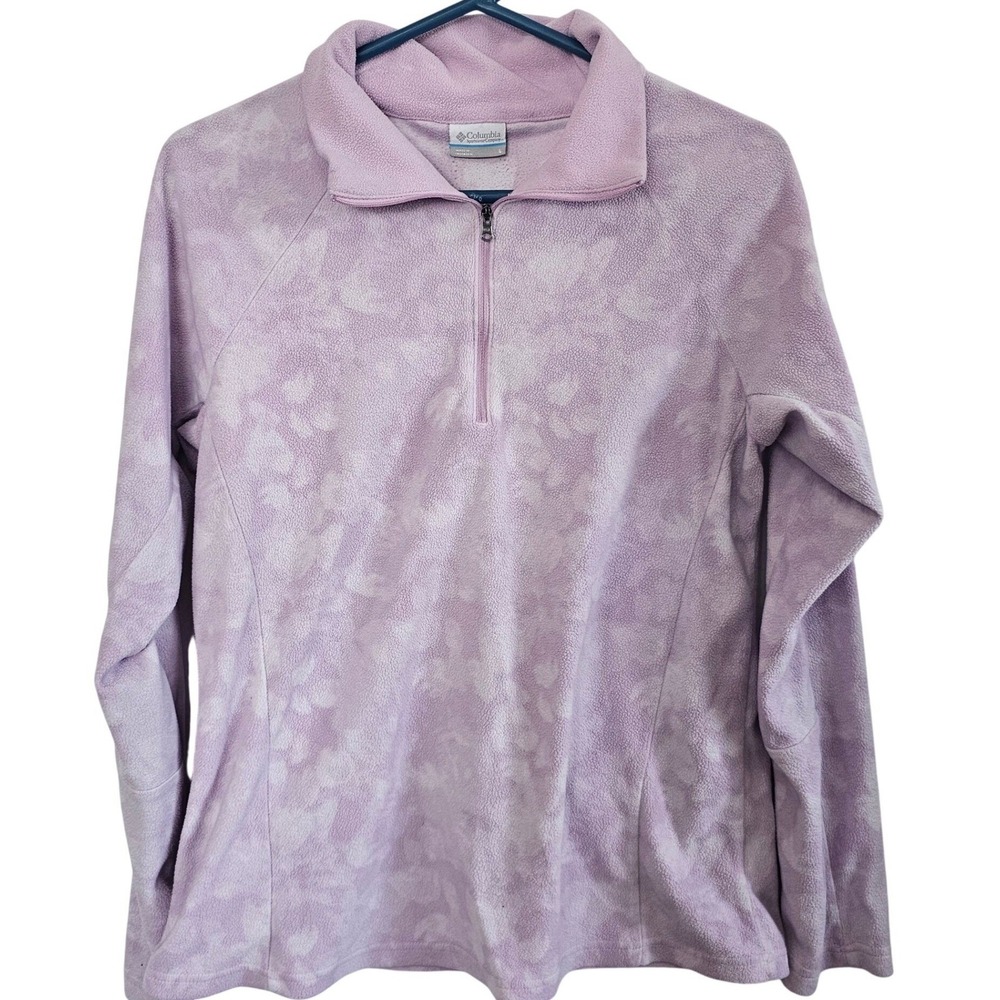 Columbia Womens Large Purple Floral Fleece Quarter Zip Pullover Sweater Jacket